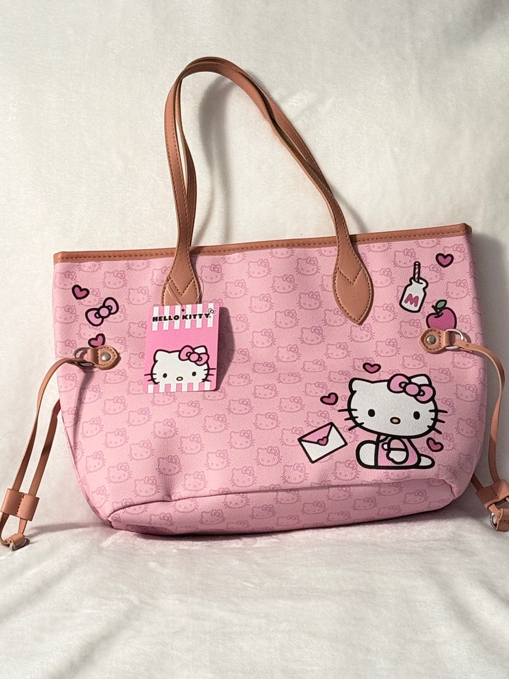 Hello Kitty Pink Tote with Brown Trimmed Handles